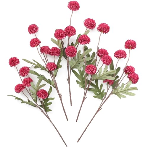 Floroom 5pcs Dark Pink Faux Silk Mums Artificial Flowers, Bulk Fake Small Mini Chrysanthemums with Stems for DIY Fuchsia Wedding Centerpieces Floral Arrangements Vase Fillers Home Decorations