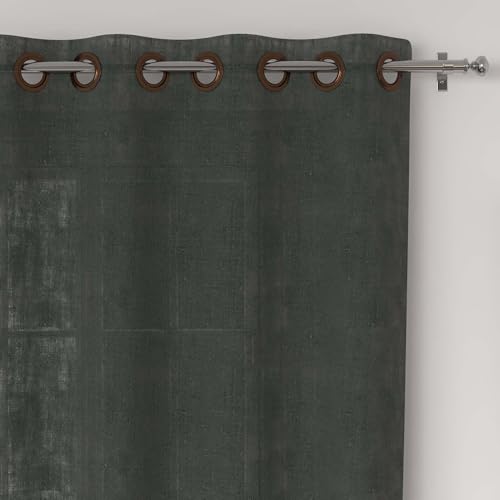 Soleil d'ocre, Lino Cotton Curtain with Eyelets 135 x 250 cm Khaki