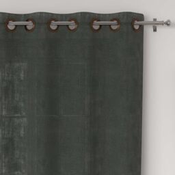 Soleil d'ocre, Lino Cotton Curtain with Eyelets 135 x 250 cm Khaki