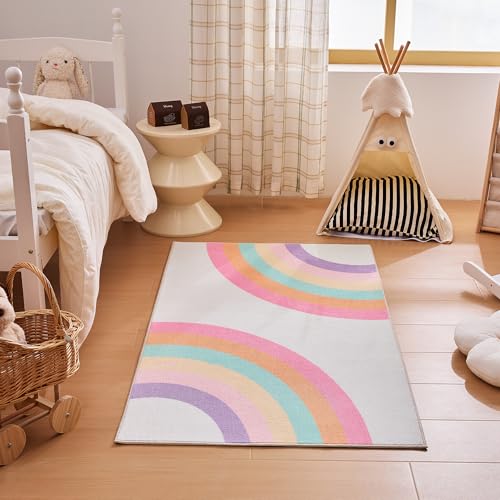 Sonive Rainbow Kids Rug Girls & Boys Soft Non-Slip Area Rug Washable Floor Carpet for Bedroom, Living Room, Playroom 80x150cm
