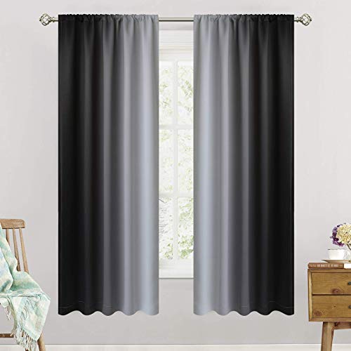 SimpleHome Ombre Rod Pocket Black Curtains for Bedroom, 52Wx63L - Room Darkening Curtains for Bedroom,Gradient Light Blocking Curtain,Thermal Insulated Window Drapes,2 Panels,63 Inch