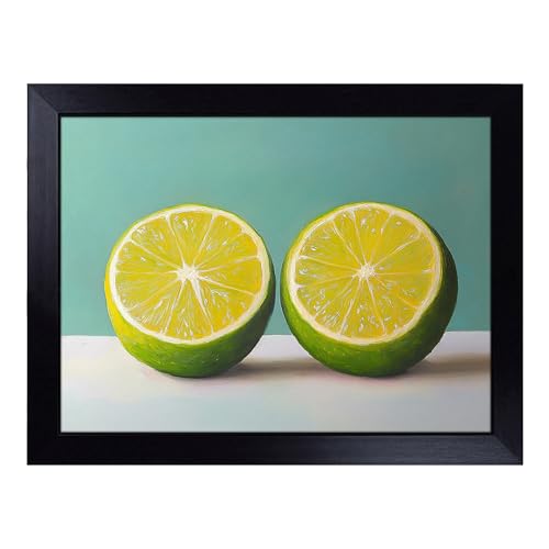 Lap Tray with Bean Bag Cushion, Lime Fruit Artwork - Handmade in the UK, Raised Wooden Edge, Padded Cushion, Heat-Resistant Wipe-Clean Surface, for Meals, Laptops and Crafts