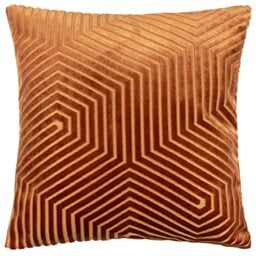 Paoletti Evoke Velvet Polyester Filled Cushion – Luxurious Chevron Pattern Decorative Square Pillow With Filling (Brick - 45x45cm)