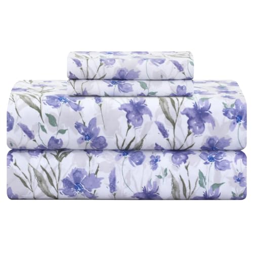 "Feather & Stitch 300TC King Size 100% Cotton Sateen Weave Printed Sheet Set, Cooling & Breathable Bed Sheets Set, 4 Piece 16"" Elastic Deep Pockets, Extra Soft Luxury Hotel Quality- King, Indigo Floral"