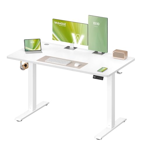 VASAGLE Electric Standing Desk, Height Adjustable Desk, Sedentary Reminder, 4 Memory Heights, for Home Office, 120 x 60 cm, Cloud White LSD312WZ01