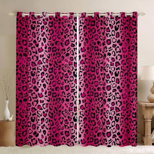 Leopard Print Window Curtains for Bedroom Decor Women Cheetah Print Curtains For Kids Girls Pink Red Black Sexy Luxury Window Drapes Africa Animal Wildlife Window Treatments, 38x54 Inches,2 Panels