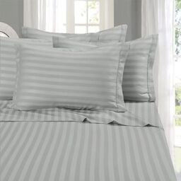 Elegant Comfort Softest and Coziest 6-Piece Sheet Set - 1500 Premium Hotel Quality Microfiber - Deep Pocket, Wrinkle Resistant 6-Piece Damask Stripe Bed Sheet Set, Full, Silver