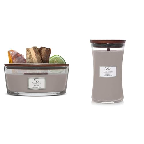 Woodwick Ellipse Scented Candle with Crackling Wick - Fireside - Up to 50 Hours Burn & Scented Candle, Fireside Large Hourglass Candle, with Crackling Wick, Burn Time: Up to 130 Hours, Scented