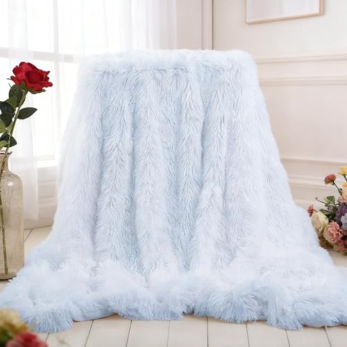 "Plush Super Soft Blanket Bedding Sofa Cover Furry Fuzzy Fur Warm Throw Qulit Cozy Couch Blanket for Winter (51""x63"",White)"