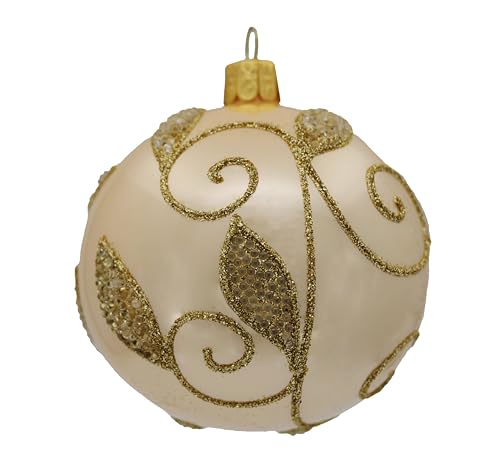 Set of 6 Baubles (Diameter 8 cm) Hand-Blown and Decorated Glass Baubles for Christmas Tree Decoration