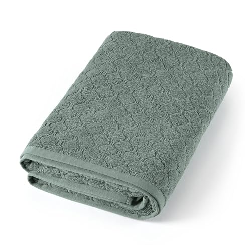 Pure Cotton 1-Piece Jacquard Combed Cotton Bath Towel 570 GSM – Oeko-TEX Certified – Washable at 40°C – Absorbent Bath Towel 90 x 180 cm – Bottle Green