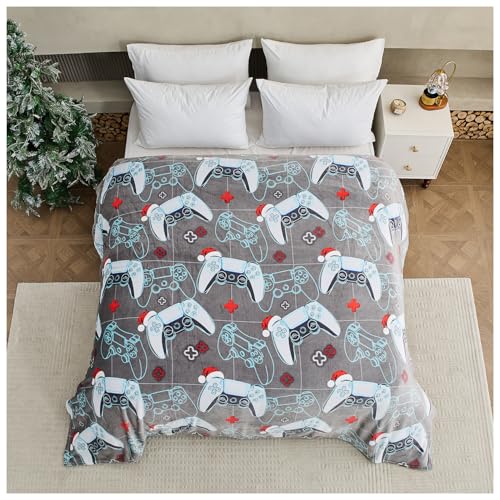 GC GAVENO CAVAILIA Xmas Gamer Blankets For Kids, Soft Fleece Flannel Gaming Blanket For Couch Sofa Bed, Video Game Blanket For Gamer Gifts, Lightweight Fuzzy Plush Cozy Blankets, 230 x 230 cm