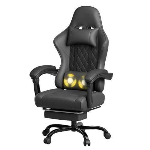 JUMMICO Gaming Chair, Desk Chair with Massage Function, Office Chair Ergonomic with Footrest, 150 kg, Black