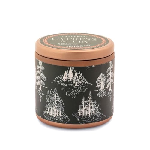 Paddywax Holiday Candles Cypress & Fir Collection Small Travel Tin Scented Candle, 85 g, White
