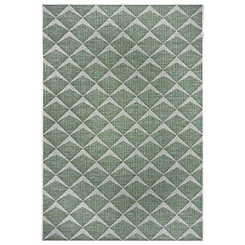 NORTHRUGS Escala Design Indoor and Outdoor Rug (70 x 140 cm, Herringbone Pattern, 100% Polypropylene, Hard-wearing, Easy Care, UV Resistant, Living Room, Balcony, Terrace) Emerald Green Cream