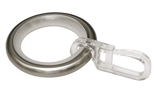 Gardinia 30095 Curtain Rings with Sliding Insert and Folding Hooks Metal for Diameter 16 mm Stainless Steel Look Pack of 10