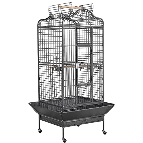 Yaheetech Open Top Bird Cage 60.5x56x113 cm for Small/Medium Birds - Wrought Iron Parrot Cage for Cockatiels Conures Quakers, 2.5cm Bar Spacing, Rolling Stand, NOT for African Greys/Macaws