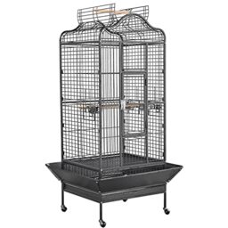 Yaheetech Open Top Bird Cage 60.5x56x113 cm for Small/Medium Birds - Wrought Iron Parrot Cage for Cockatiels Conures Quakers, 2.5cm Bar Spacing, Rolling Stand, NOT for African Greys/Macaws