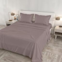 Satin Cloe Maxi Bed Set, 100% Cotton, Made in Italy – Sheet Set, 2 Pillowcases with Frill, Top Sheet 260 x 300 cm, Bottom Sheet 180 x 200 cm – Antique Pink