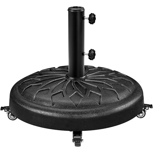 Yaheetech 25kg Patio Umbrella Base Retro Patio Rolling Heavy-duty with Wheels Self-Weight Market Round For 38mm/48mm Poles, Black