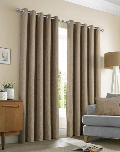 Sundour Amberley Eyelet Ring Top Curtains Brown 90x72