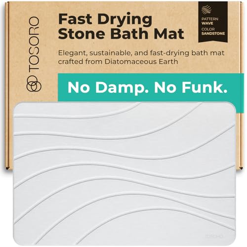 TOSORO - Stone Bath Mat, Diatomaceous Earth Non-Slip Stone Shower Mat - Quick Drying Absorbent Bath Stone Mat - Elegant & Modern Design, Easy to Clean (23.5 x 15 Sandstone)