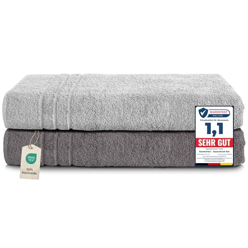 Komfortec Jumbo Bath Towels, 100% Cotton, Quick Dry, 80x200, Grey & Silver