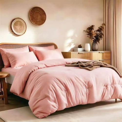 Quataly Queen Comforter Set Peach Pink,3PCS Soft Lightweight Breathable Bedding Comforter for All Season, Queen Size(90''??90'' Comforter & 2 Pillowcases)
