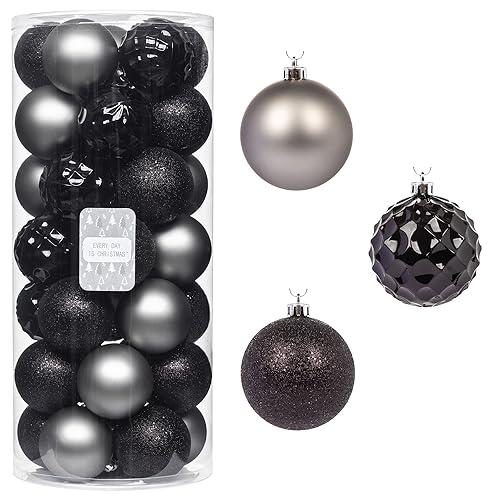 "Every Day is Christmas Ornaments, Shatterproof Christmas Tree Ornament Set, Christmas Balls Decoration 35 Count (2.75""/70mm, Black Grey)"