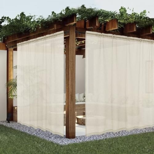 youleyar Outdoor Sheer Curtains Patio Waterproof 2 Panels Linen Look Rod Pocket Indoor Voile Living Room Bedroom Porch Pergola Cabana Gazebo, 100 x 84 Inch, Ivory