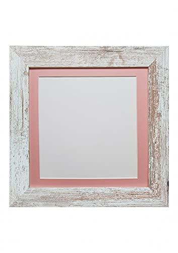 FRAMES BY POST Metro Picture Photo Frame Distressed White with Pink Mount 20 x 20 Inch Image Size 40 x 40 cm Plastic Glass