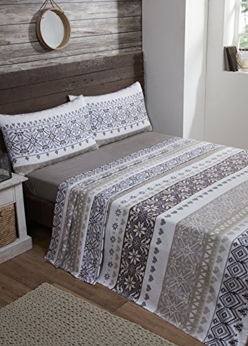 Tony's Textiles Fairisle 100% Nordic Pattern Brushed Cotton Flannelette Sheet Set - Natural (Single)