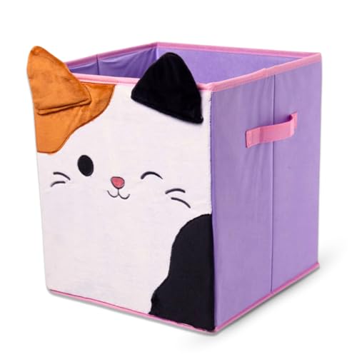 HOX Squishmallows Cam Collapsible Storage Boxes with Handles - 33 x 33 x 37 cm - Durable Fabric Foldable Storage Cubes - Ikea Kallax Compatible Organisers for Kids Room & Playroom