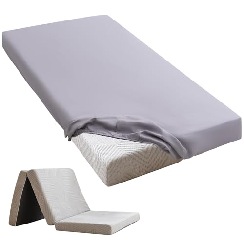 "Cot Sheets 25"" x 75"" Small Single Sheet Fitted for Milliard Trifold Mattress Folding Mattress/RVs Bunk/Guest Beds/Army Cots/Travel Size Mattress, Ultra Soft & Breathable Bottom Sheet(Gray, Single,6"")"