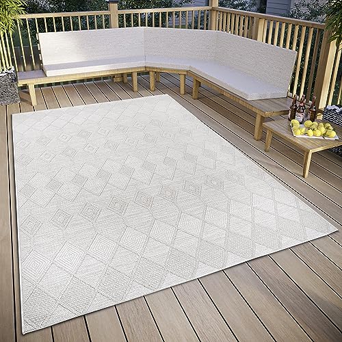 Elle Decoration Pitu Indoor & Outdoor Rug Macrame Boho Ethnic Pattern Flatweave Weatherproof Outdoor Rug for Living Room Hallway Balcony Patio Garden Cream 130 x 190 cm