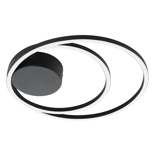 Eglo LED Ceiling spot Ruotale, Curved Ceiling Light Fitting, Living Room lamp Made of Plastic and Metal in White and Black, Warm White, Ø 18 in