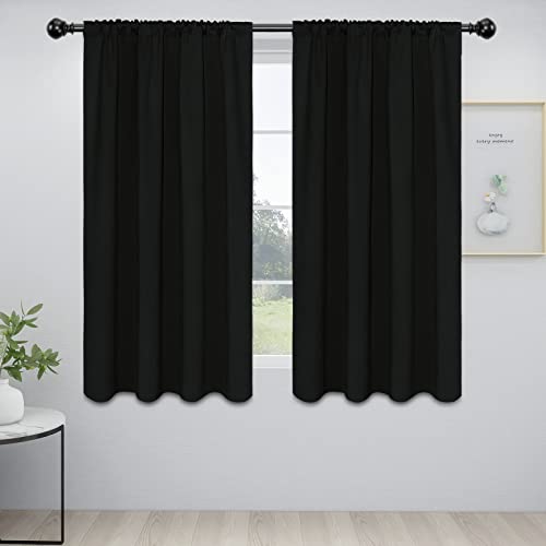 Easy-Going Rod Pocket Blackout Privacy Curtains for Bedroom, Room Darkening Window Curtains for Living Room, Thermal Insulated Noise Reduction Solid Window Drapes, 2 Panels (42x63 in, Black)