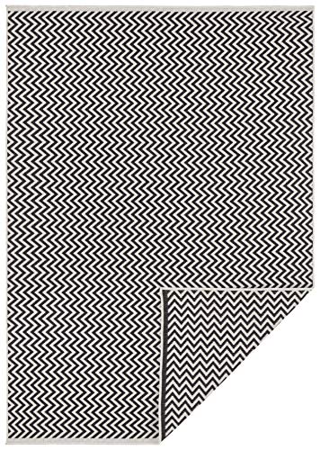 Freundin Home Collection Nora Indoor & Outdoor Reversible Weatherproof Modern Design Balcony Patio Conservatory Bathroom Living Room Rug, Black, Cream, 80 x 150 cm, Polypropylene