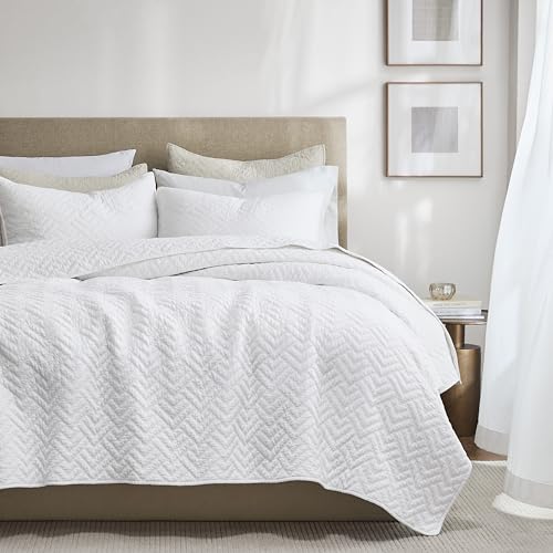 palassio White 100% Cotton Quilt Twin Size Bedding Sets with 1 Pillow Sham, Lightweight Textured Farmhouse Country Bedspread Soft Shabby Chic Patterned Coverlet for All Season, 2 Pieces
