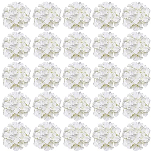 FagusHome 30 Pcs Silk Hydrangea Heads Artificial Flowers Heads and Stems Fake Hydrangea Flowers for Home Wedding Decor (Creamy White)