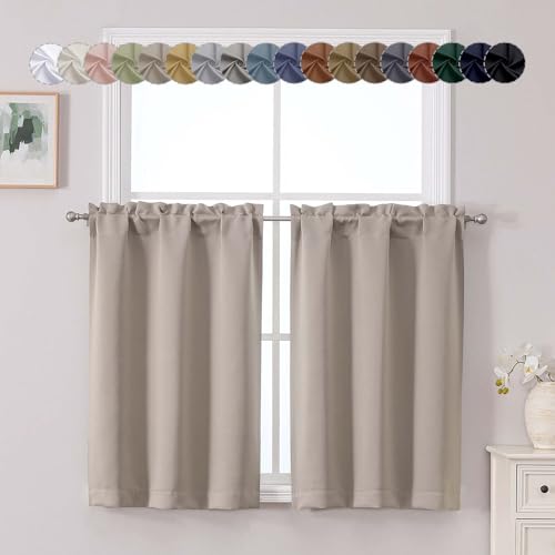 "Chyhomenyc Stone Short Blackout Curtains 36 Inch Length, Small Kitchen Curtain Rod Pocket Half Window Curtains for Bathroom Basement Cabinet Camper RV Bunk, 2 Panels, Each 30"" Wx36 L"