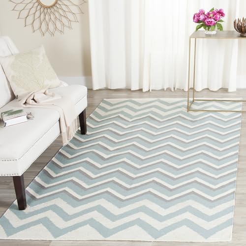 Safavieh Contemporary Indoor Flatweave Rectangle Area Rug, Dhurrie Collection, DHU646, in Blue / White, 122 X 183 cm for Living Room, Bedroom or Any Indoor Space