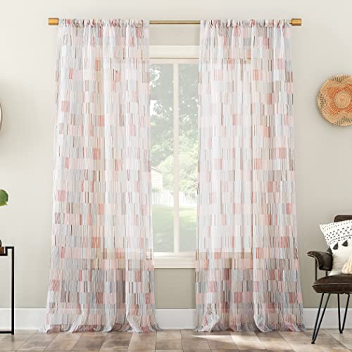 "No. 918 Colby Offset Stripes Sheer Rod Pocket Curtain Panel, 56"" x 84"", Multicolored"