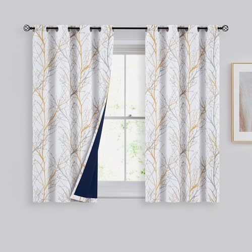 Fmfunctex Yellow and White Blackout Curtains 54 Inches