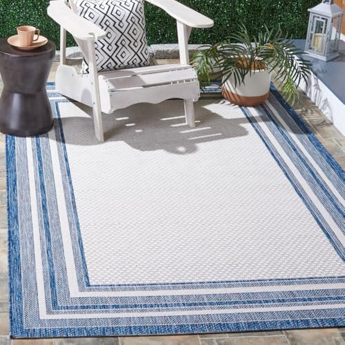 Safavieh Contemporary Rug for Living Room, Dining Room, Bedroom - Courtyard Collection, Short Pile, in Ivory and Navy, 122 X 170 cm