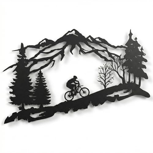 "DEKADRON Metal Biker Wall Art, Mountain Tree and Cyclist Themed Wall Art, Metal Wall Decor, Bicycle Lover Gift, Home Decoration, Wall Hangings (18"" W x 11"" H / 45x29 cm)"