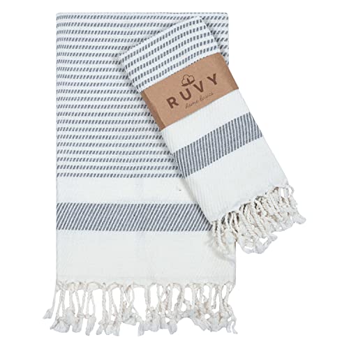 Ruvy Home Basics Turkish Hand Towels for Bathroom Set of 2 - 18x40, 100% Cotton - Bathroom Hand Towels & Decorative Hand Towels for Bathroom, Kitchen, Yoga, Gym, Spa, Tea, Dishcloth, Face- Light Grey
