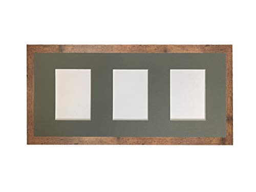 H7 Vintage Wood Picture Photo Frame with Dark Grey 6 X 4 Inch Three Aperture Long Mount
