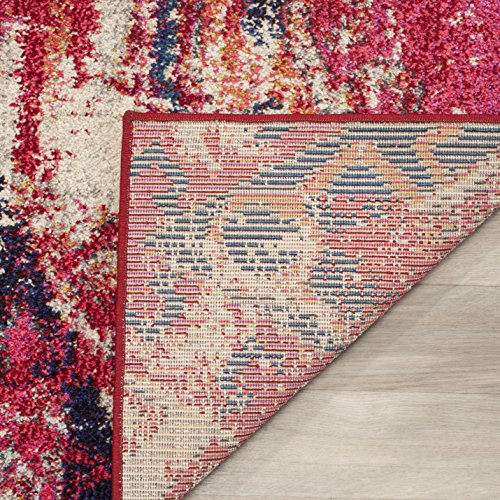 SAFAVIEH Boho Rug for Living Room, Dining Room, Bedroom - Monaco Collection, Short Pile, in Magenta and Multi, 200 x 200 cm