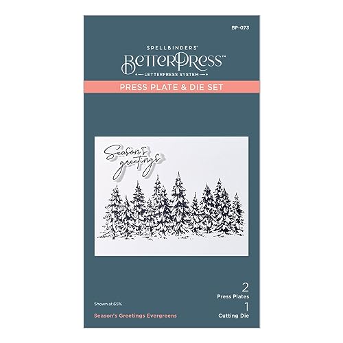 Spellbinders Seasons Greetings Evergreens Press Plate & Die Set from the More BetterPress Christmas Collection